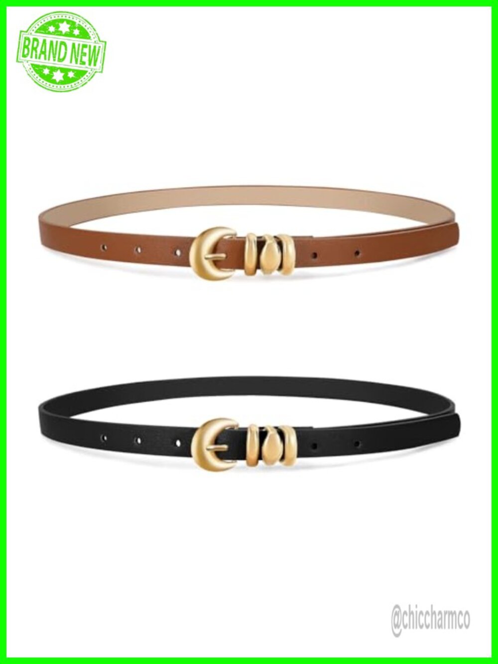 2 Pack Women's Skinny Faux Leather Belts Thin Waist Belt for Jeans Dress Pants